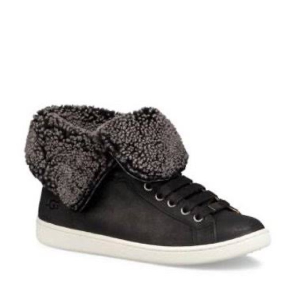 Used UGG Starlyn Leather, Sheepskin High-Top Sneakers black Women’s Size 9.5